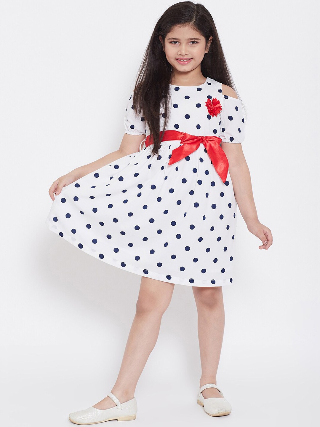 

Stylo Bug Girls Off-White & Navy Blue Printed Fit and Flare Dress