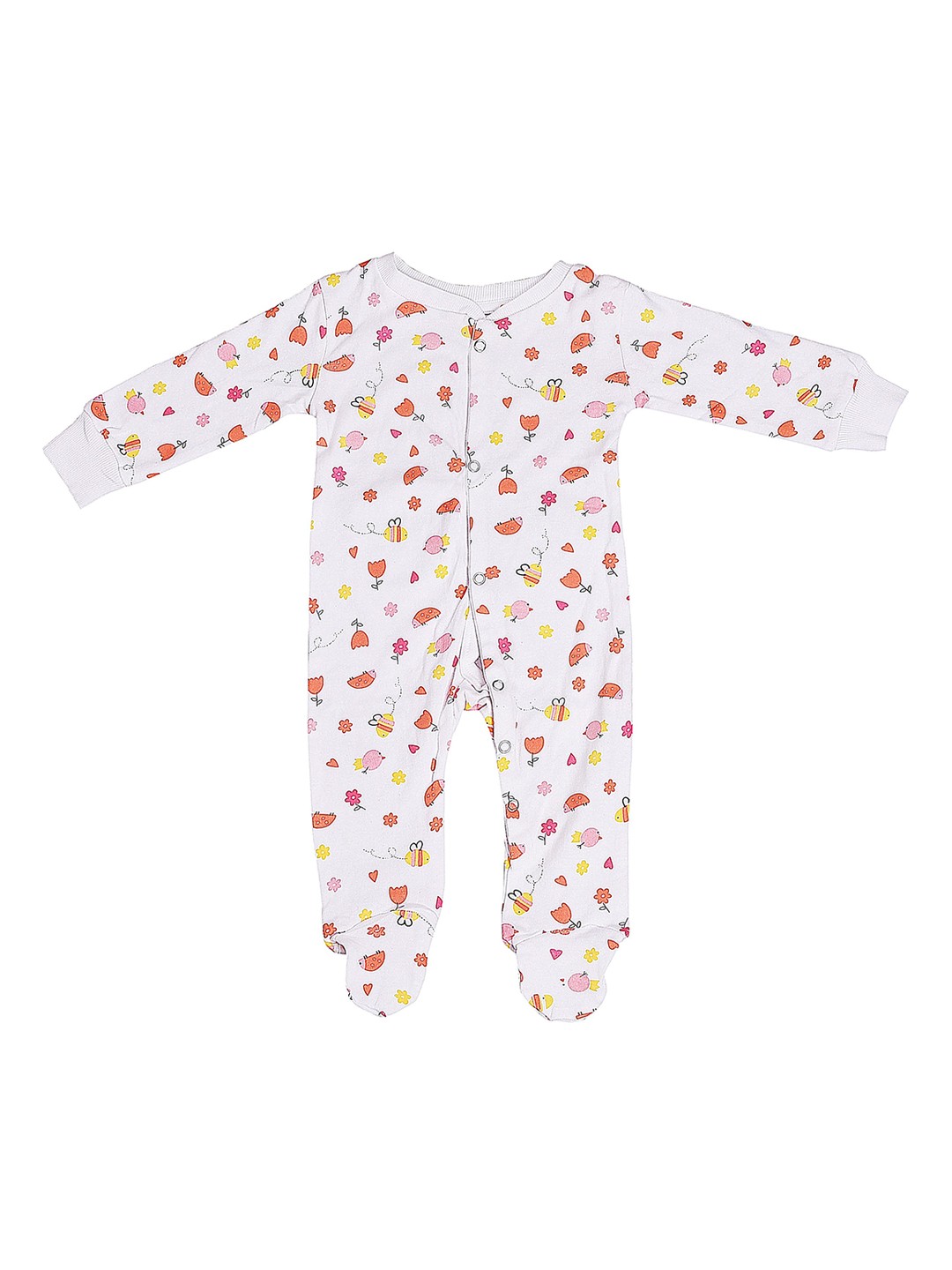 

Moms Home Baby White & Orange Printed Organic Cotton Sustainable Rompers
