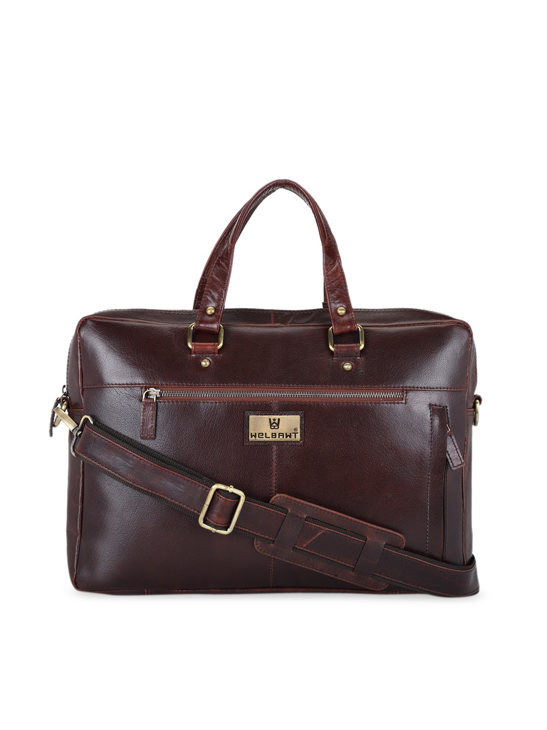 

WELBAWT Men Brown & Gold-Toned Textured Laptop Bag