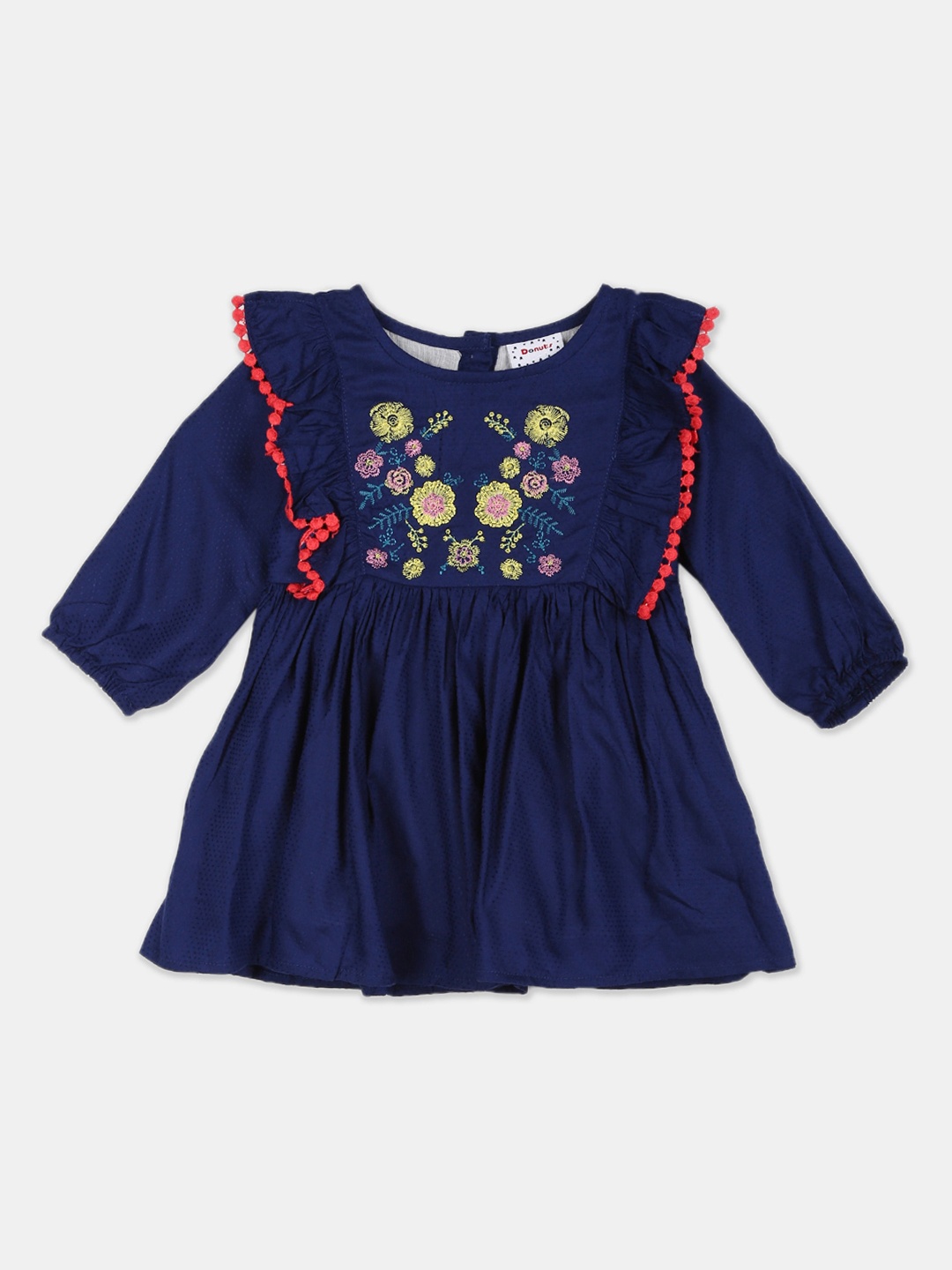 

Donuts Girls Navy Blue Embroidered Fit and Flare Dress