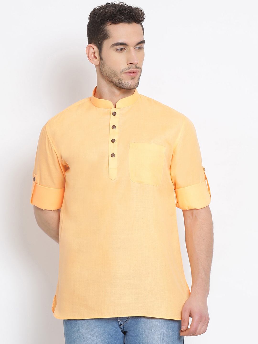 

Sanwara Men Orange Solid Straight Kurta
