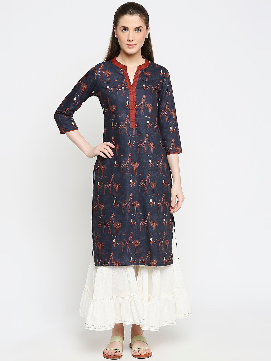

ZRI Women Navy Blue Ethnic Digital Printed Kurta