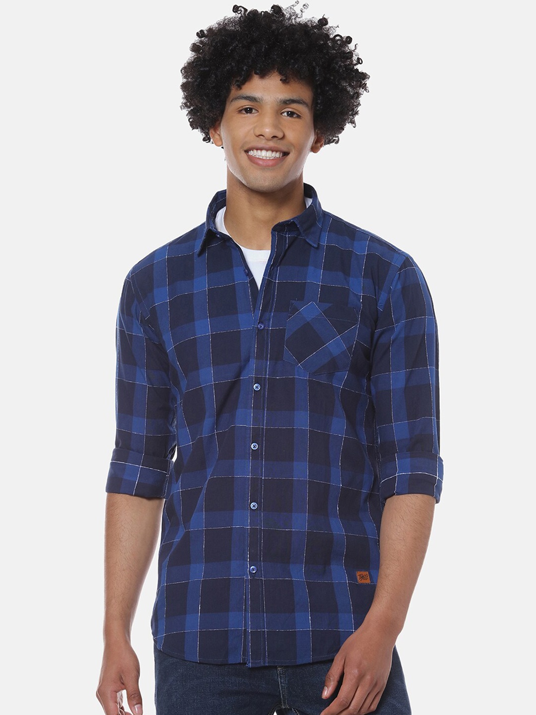 

Campus Sutra Men Navy Blue Regular Fit Checked Casual Shirt