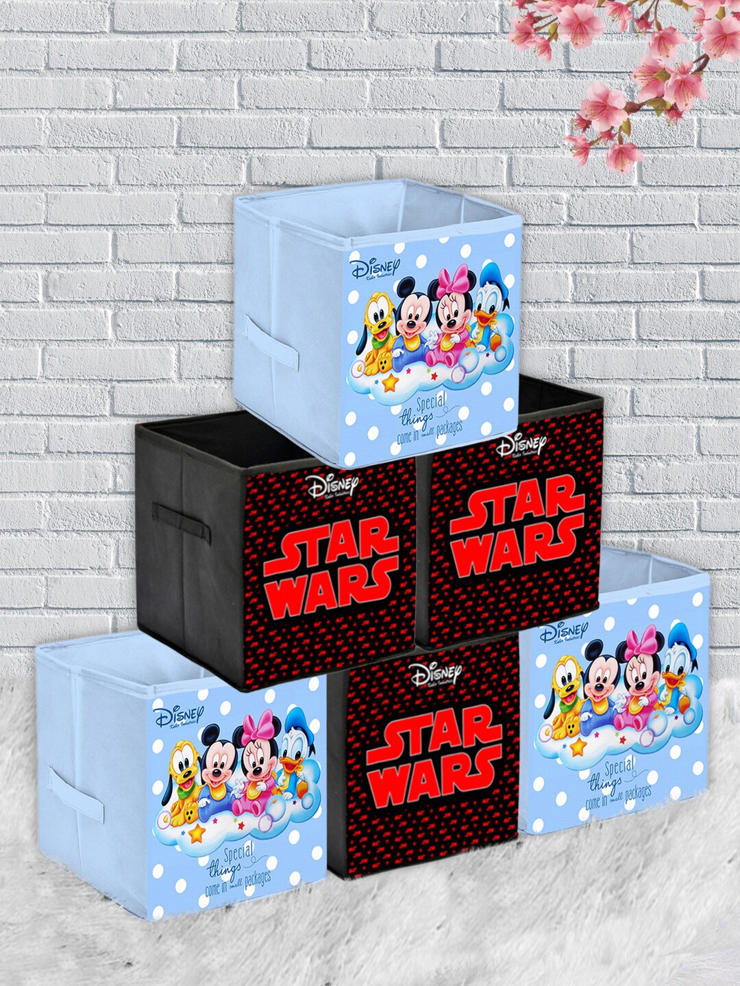 

Kuber Industries Set Of 6 Disney Printed Foldable Storage Organisers, Black