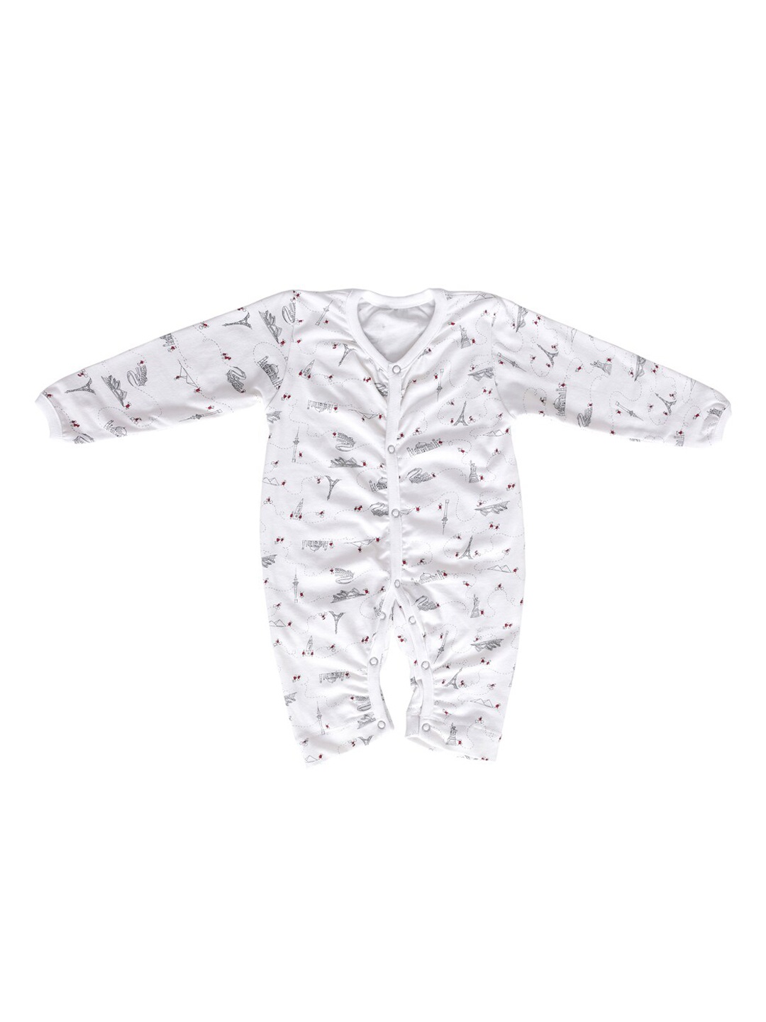 

Moms Home Infant Kids White & Grey Printed Sustainable Organic Cotton Romper