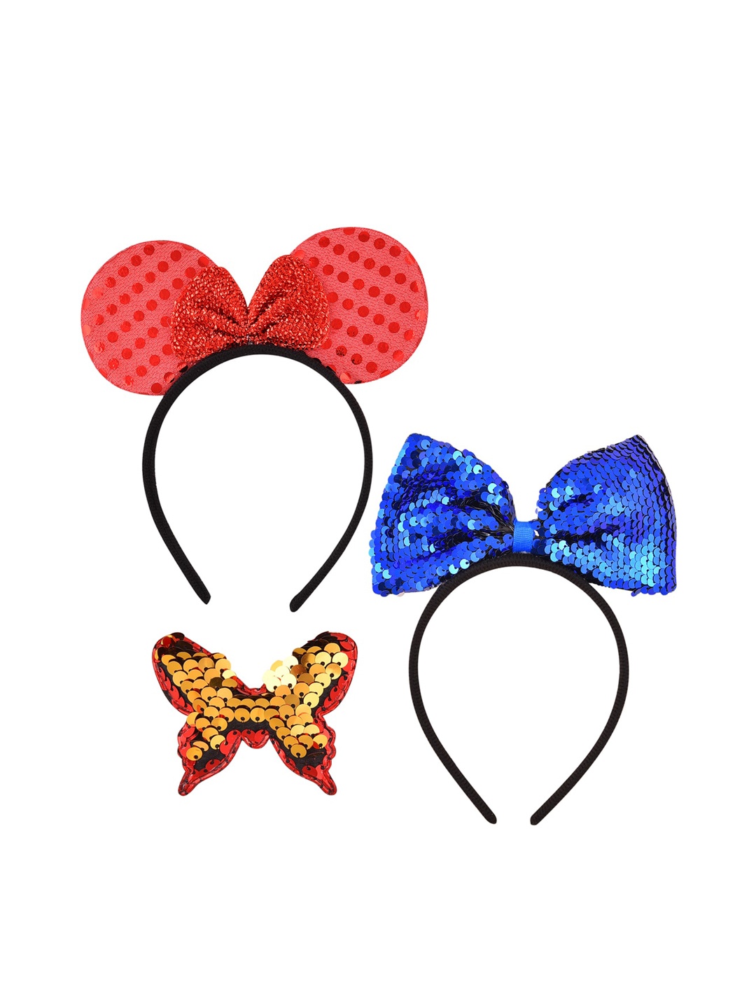 

Wish Karo Girls Black & Red Set of 3 Embellished Hairband