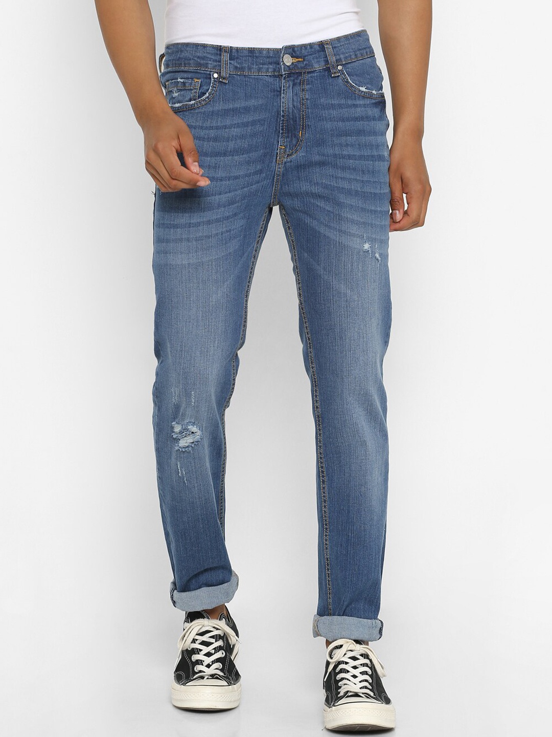 

FOREVER 21 Men Blue Regular Fit Mid-Rise Mildly Distressed Jeans