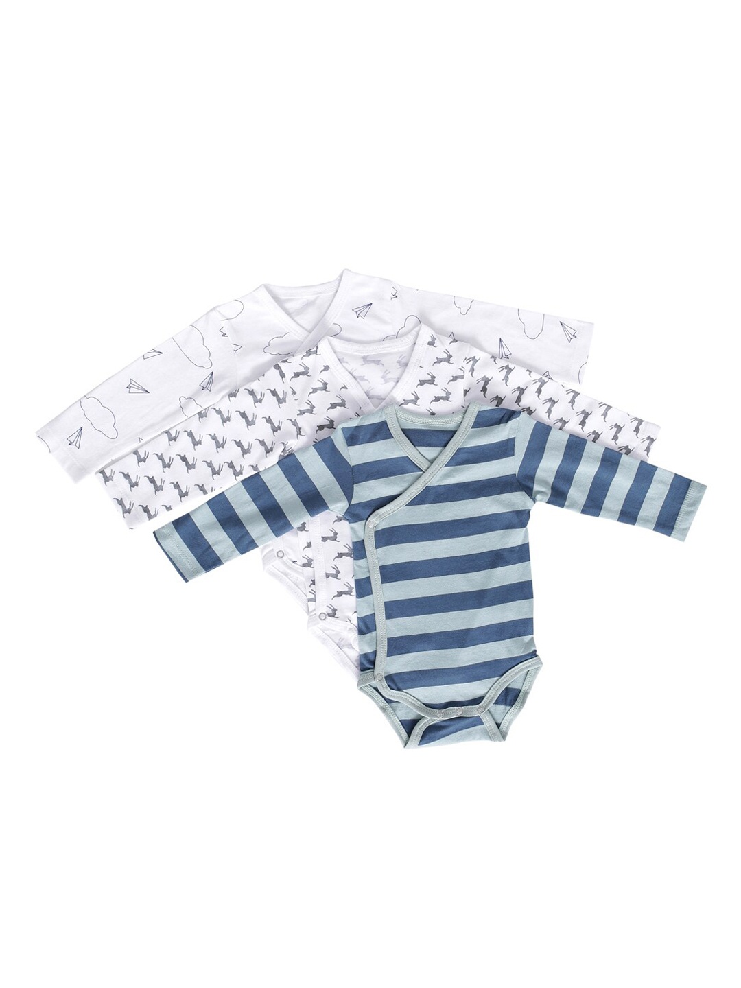 

Moms Home Baby Pack of 3 Striped Organic Cotton Sustainable Bodysuits, Multi