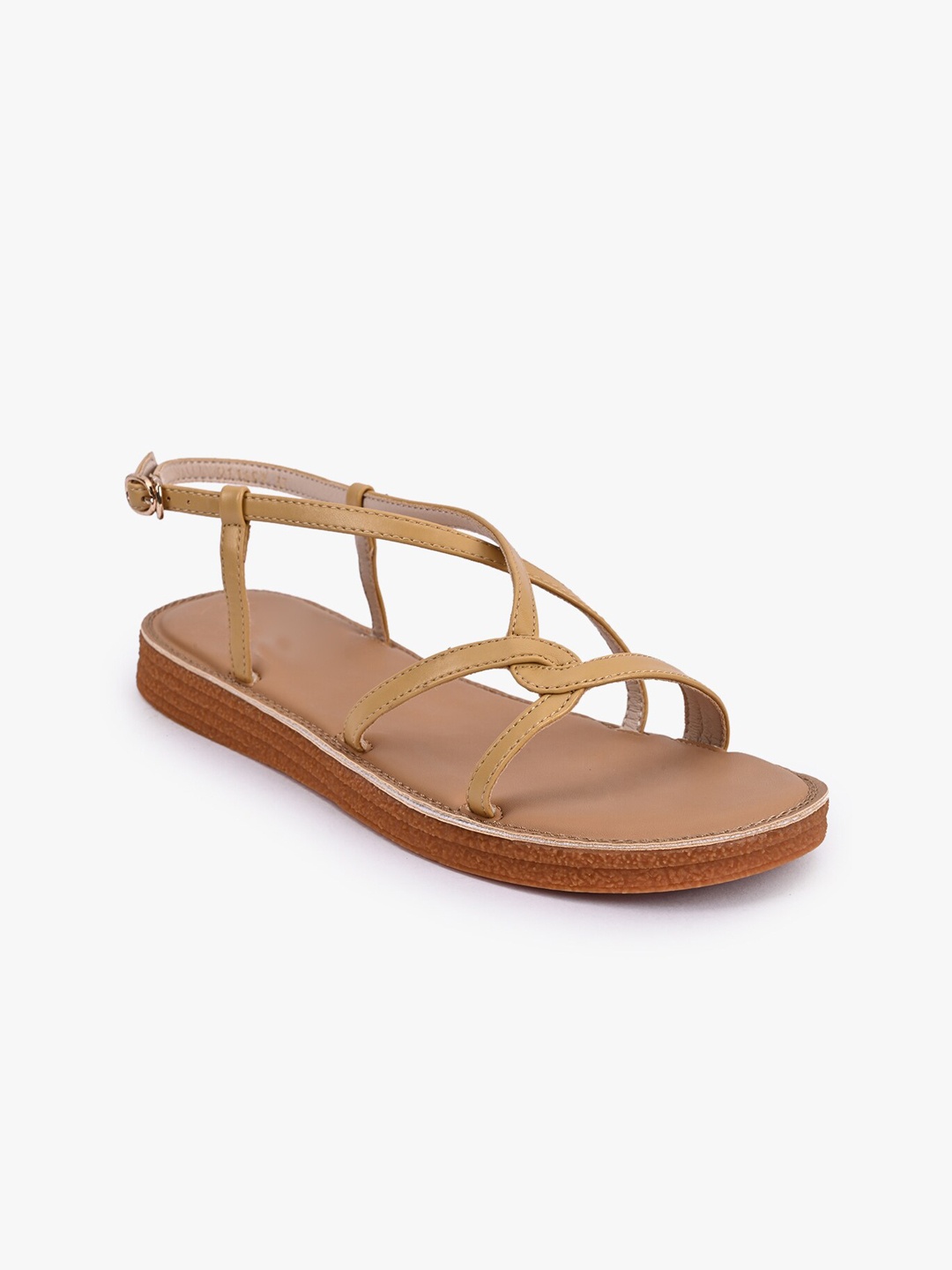 

BuckleUp Women Tan Embellished Synthetic Patent Open Toe Flats