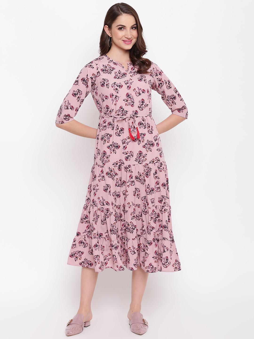 

Mayra Women Pink Printed A-Line Dress