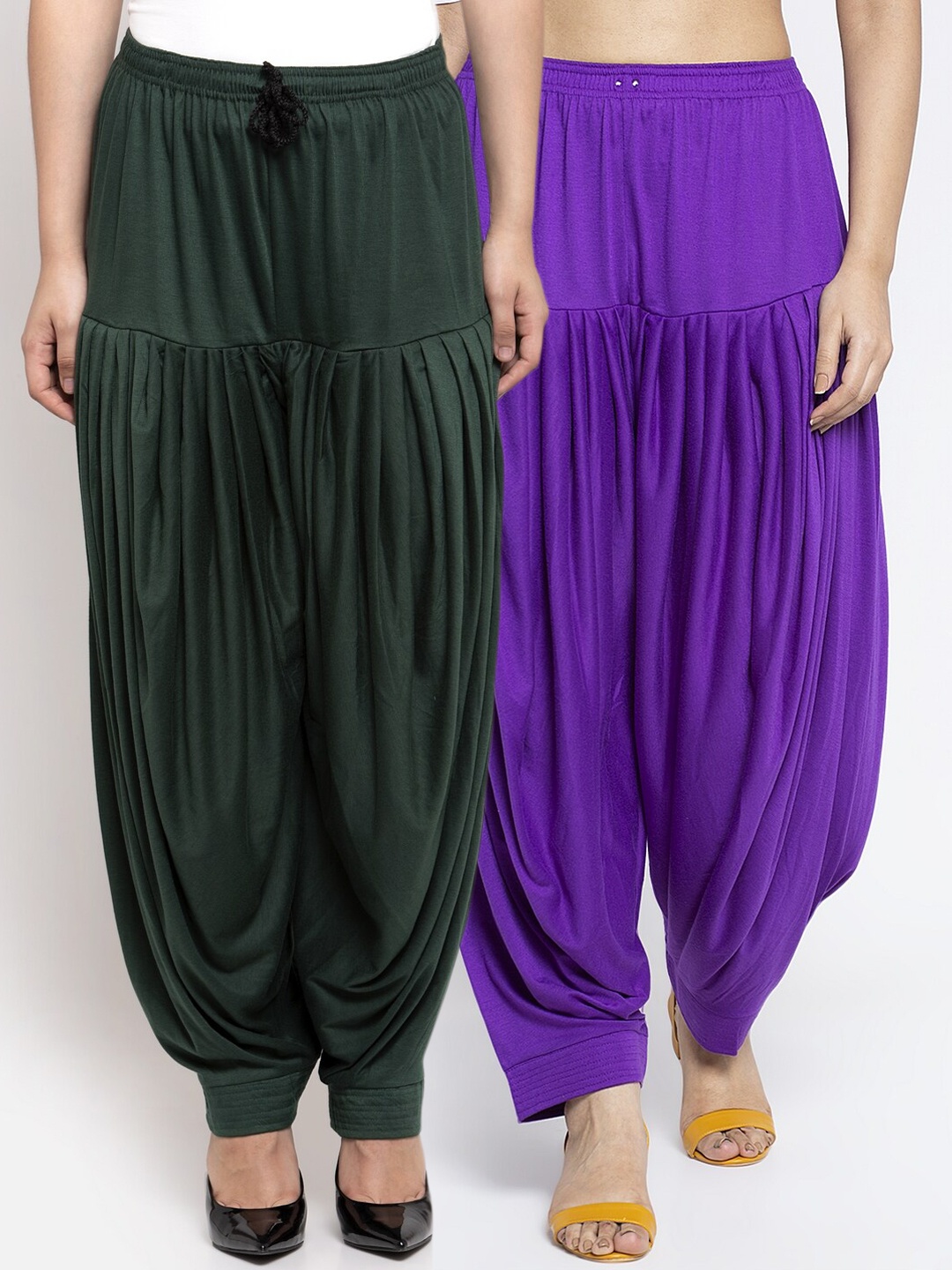 

GRACIT Women Pack Of 2 Solid Loose-Fit Patialas, Green