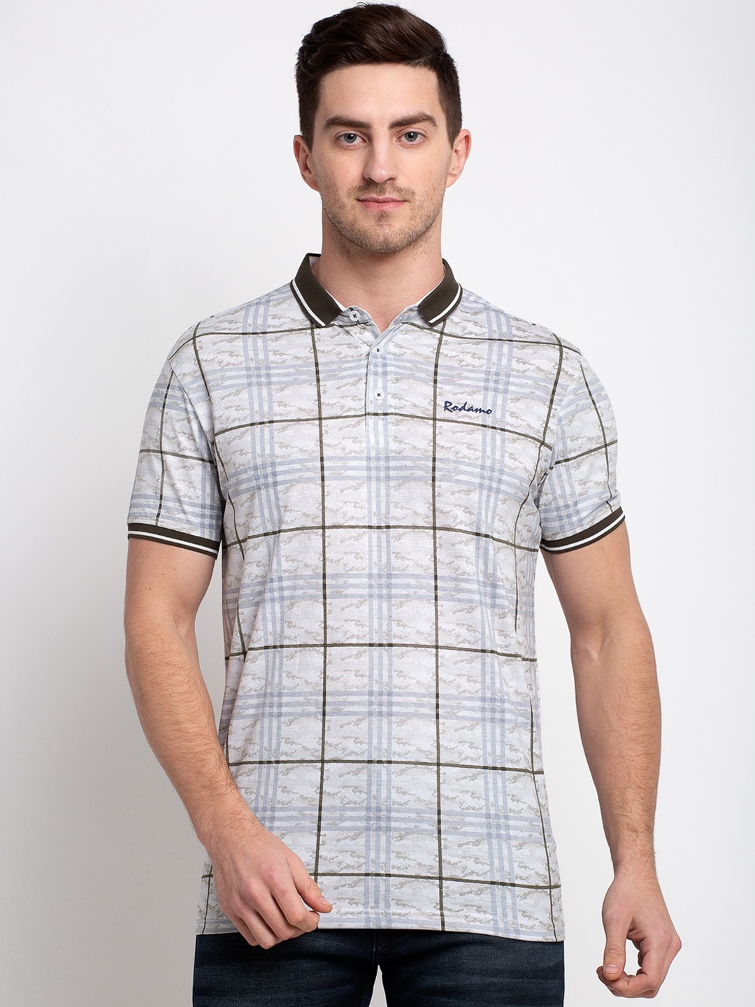 Rodamo Men Multicoloured Checked Polo Collar T-shirt, Multi