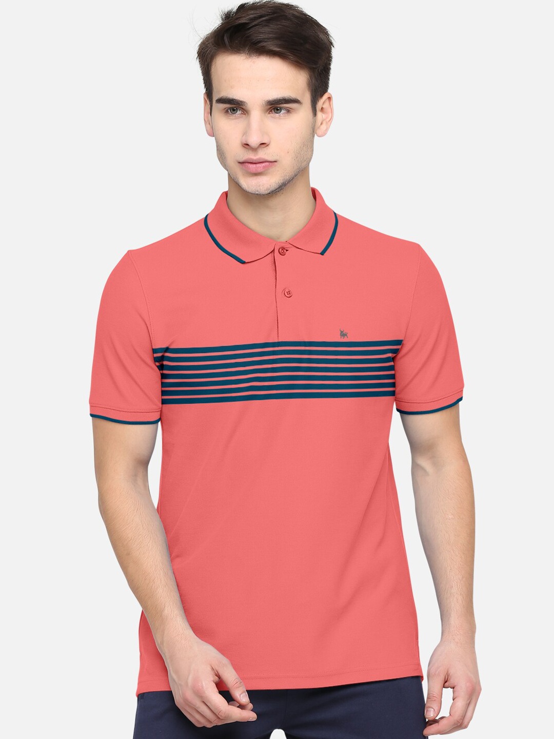 BULLMER Men Coral Printed Cotton Polo Collar T-shirt