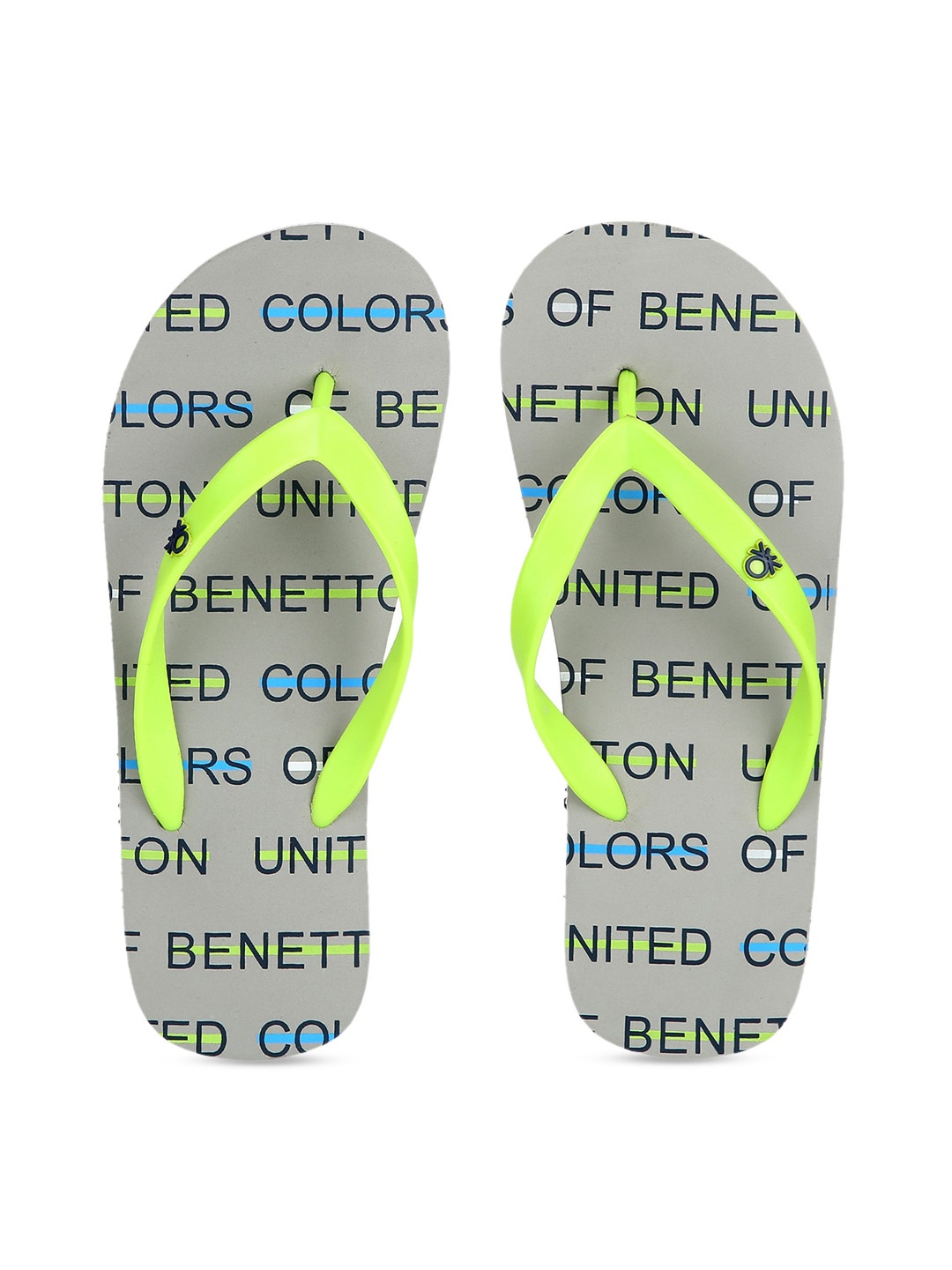 

United Colors of Benetton Men Grey & Fluorescent Green Printed Thong Flip-Flops