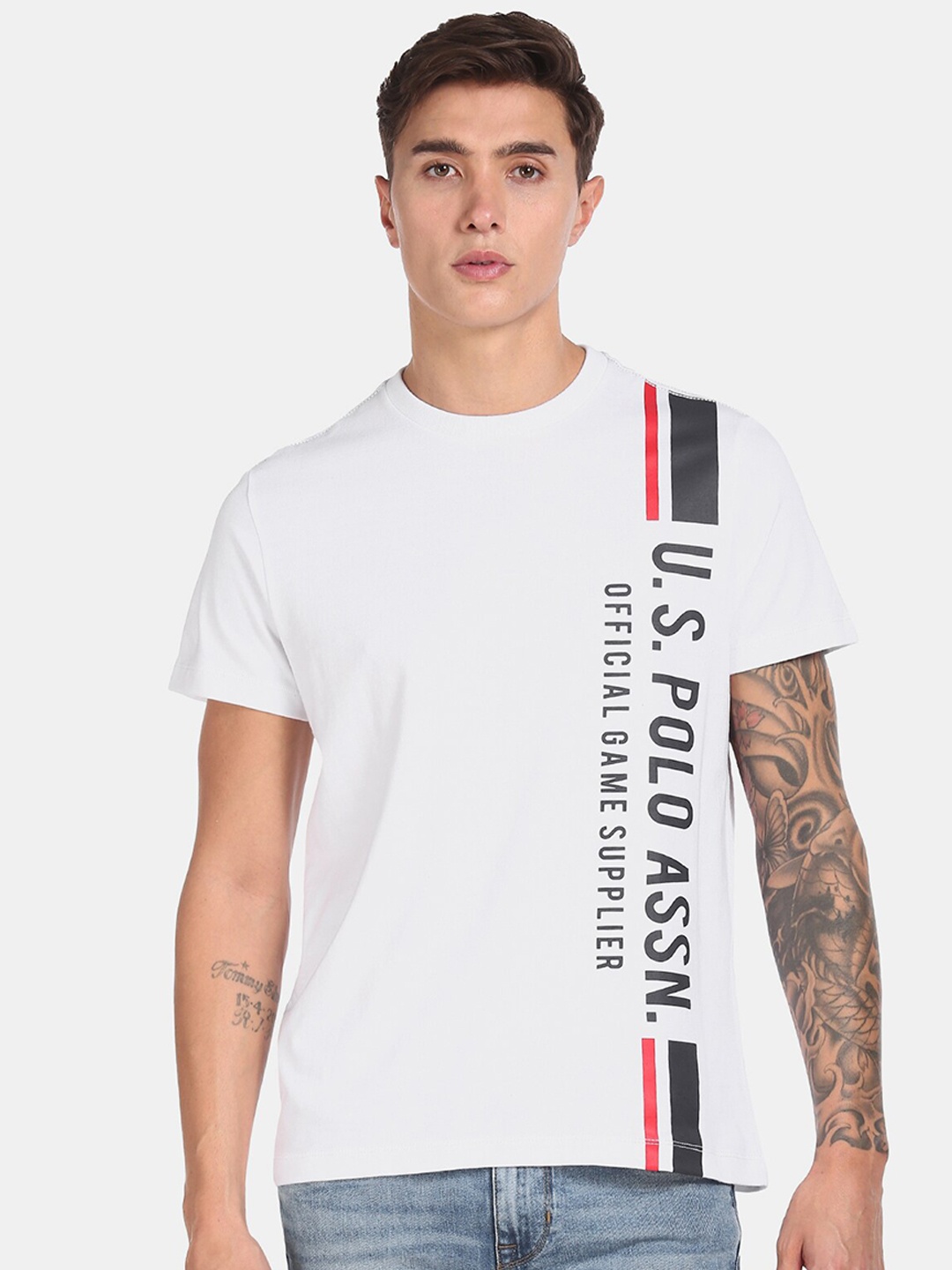 

U.S. Polo Assn. Men White Brand Printed Round Neck T-shirt