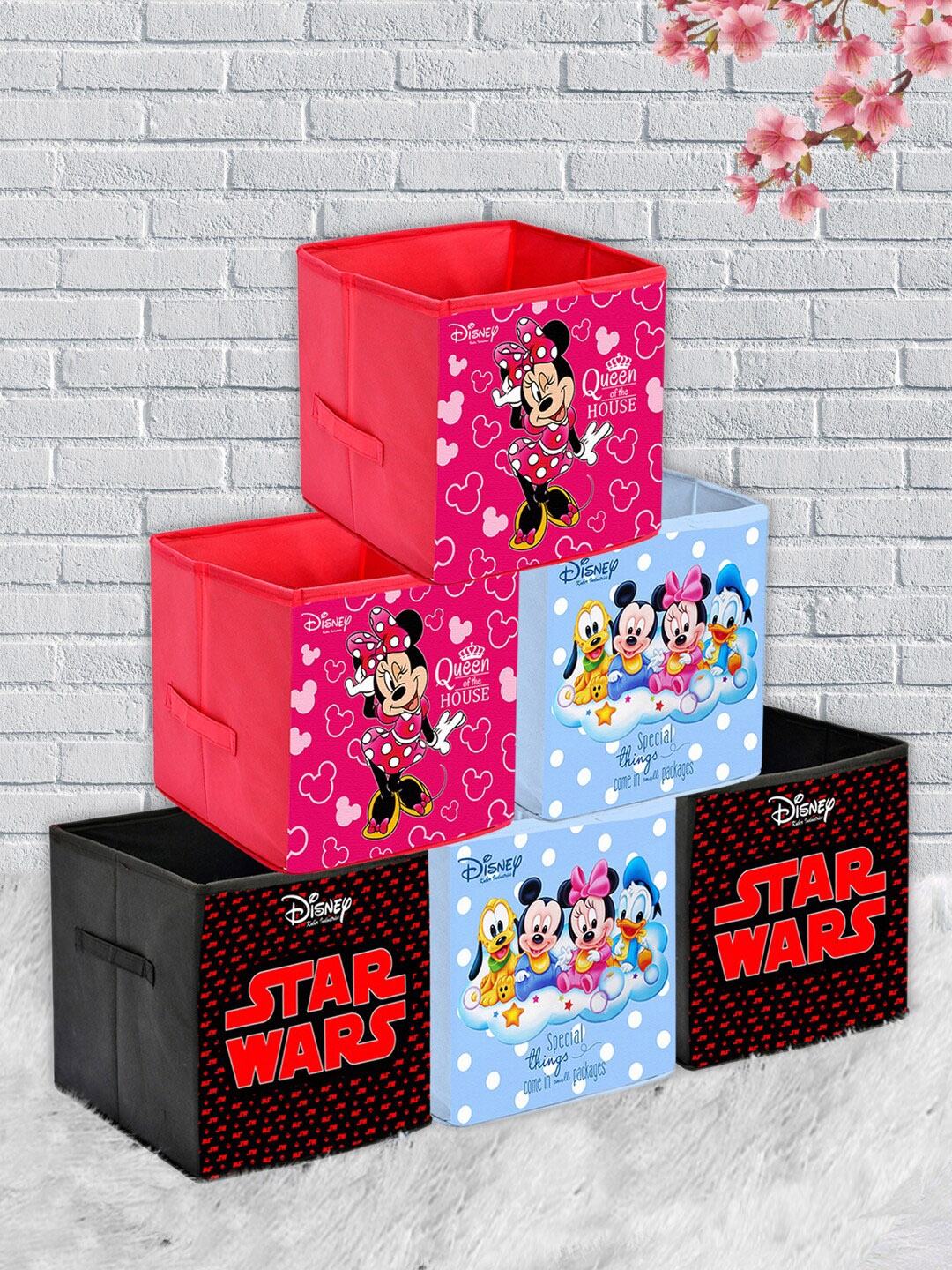 

Kuber Industries Set Of 6 Disney Print Foldable Storage Cube With Handle, Pink