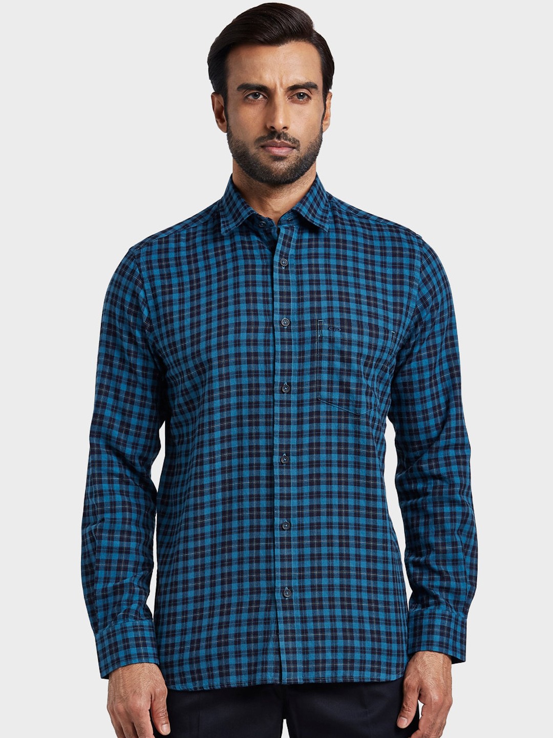

ColorPlus Men Blue Tailored Fit Checked Casual Shirt