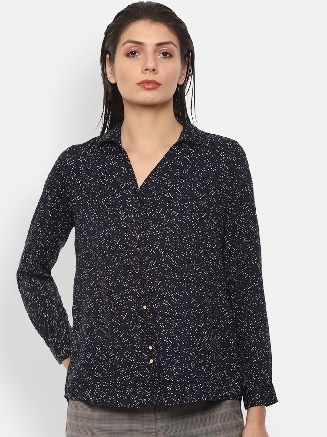 

Van Heusen Woman Navy Blue & Grey Printed Casual Shirt