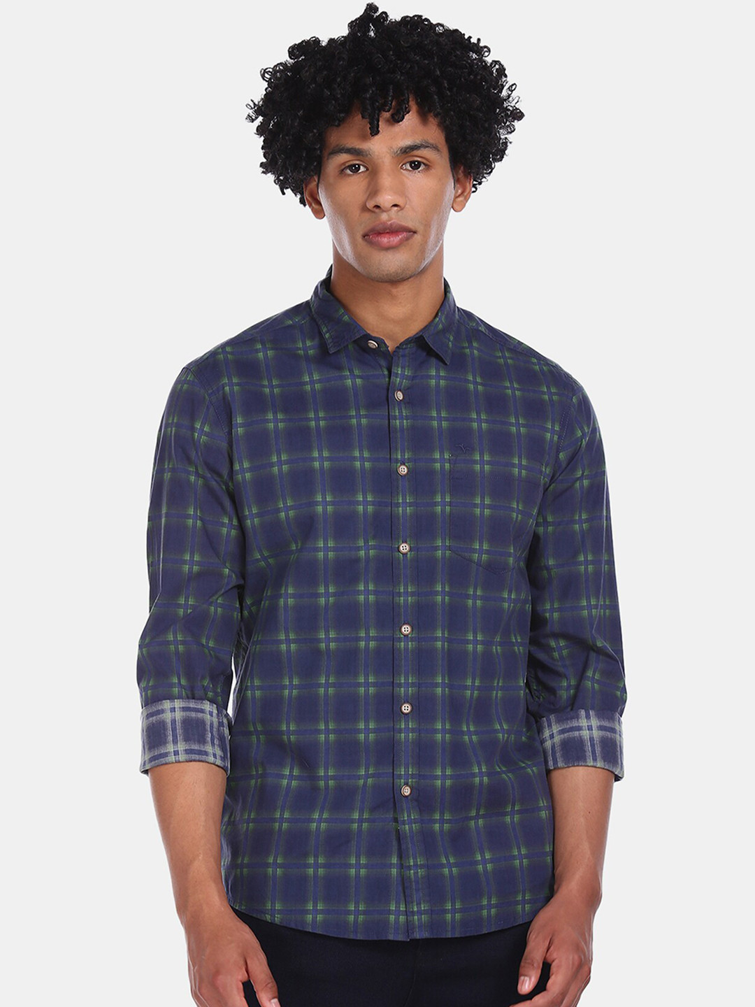 

Flying Machine Men Green Regular Fit Checked Casual Shirt