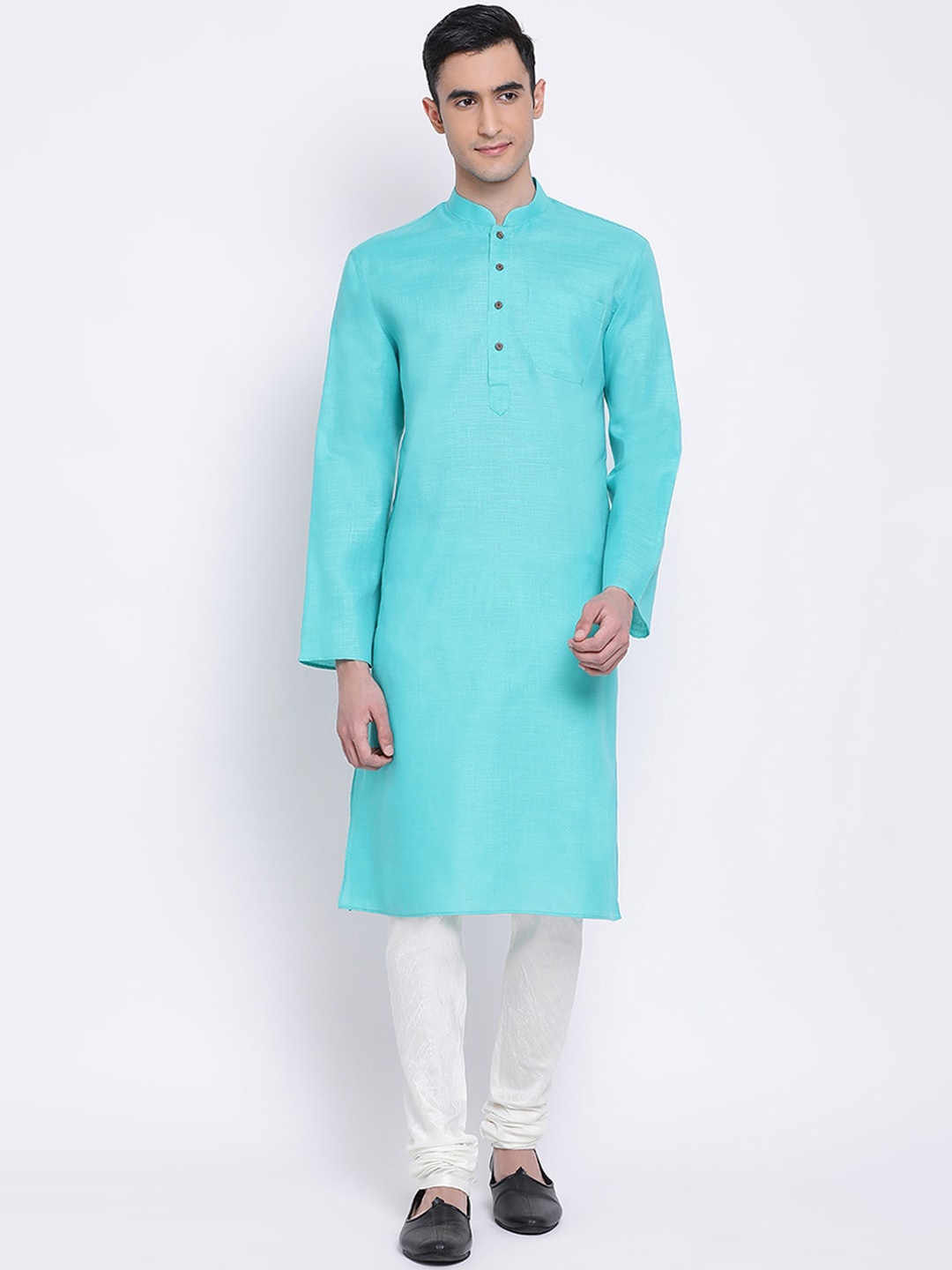 

Sanwara Men Blue & White Solid Kurta with Pyjamas