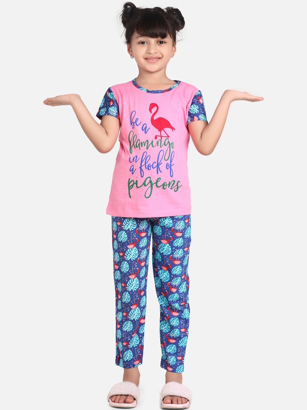 

StyleStone Girls Pink & Blue Printed Night Suit