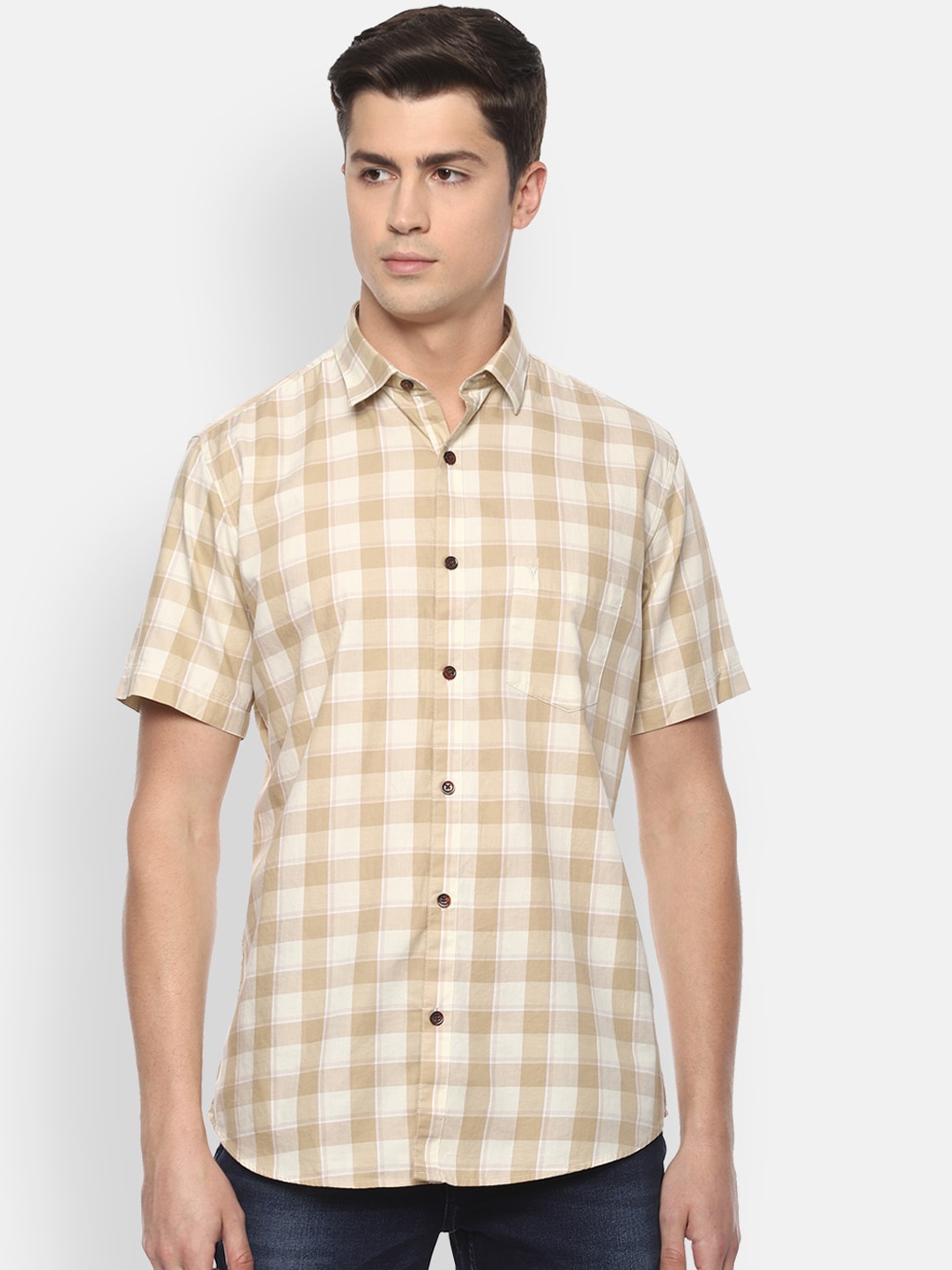 

Van Heusen Sport Men Beige Slim Fit Checked Casual Shirt
