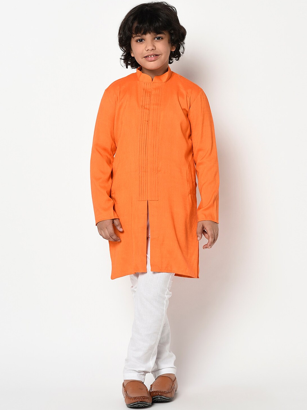 

DEYANN Boys Orange & White Solid Kurta with Trousers
