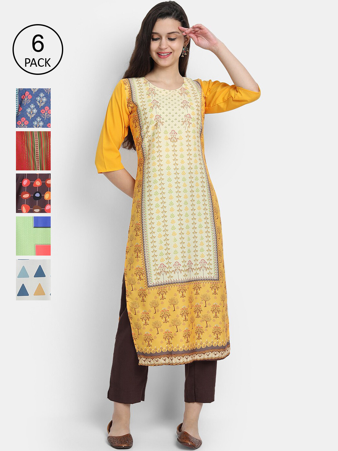 

7threads Women Pack of 6 Printed Straight Kurta, Multi