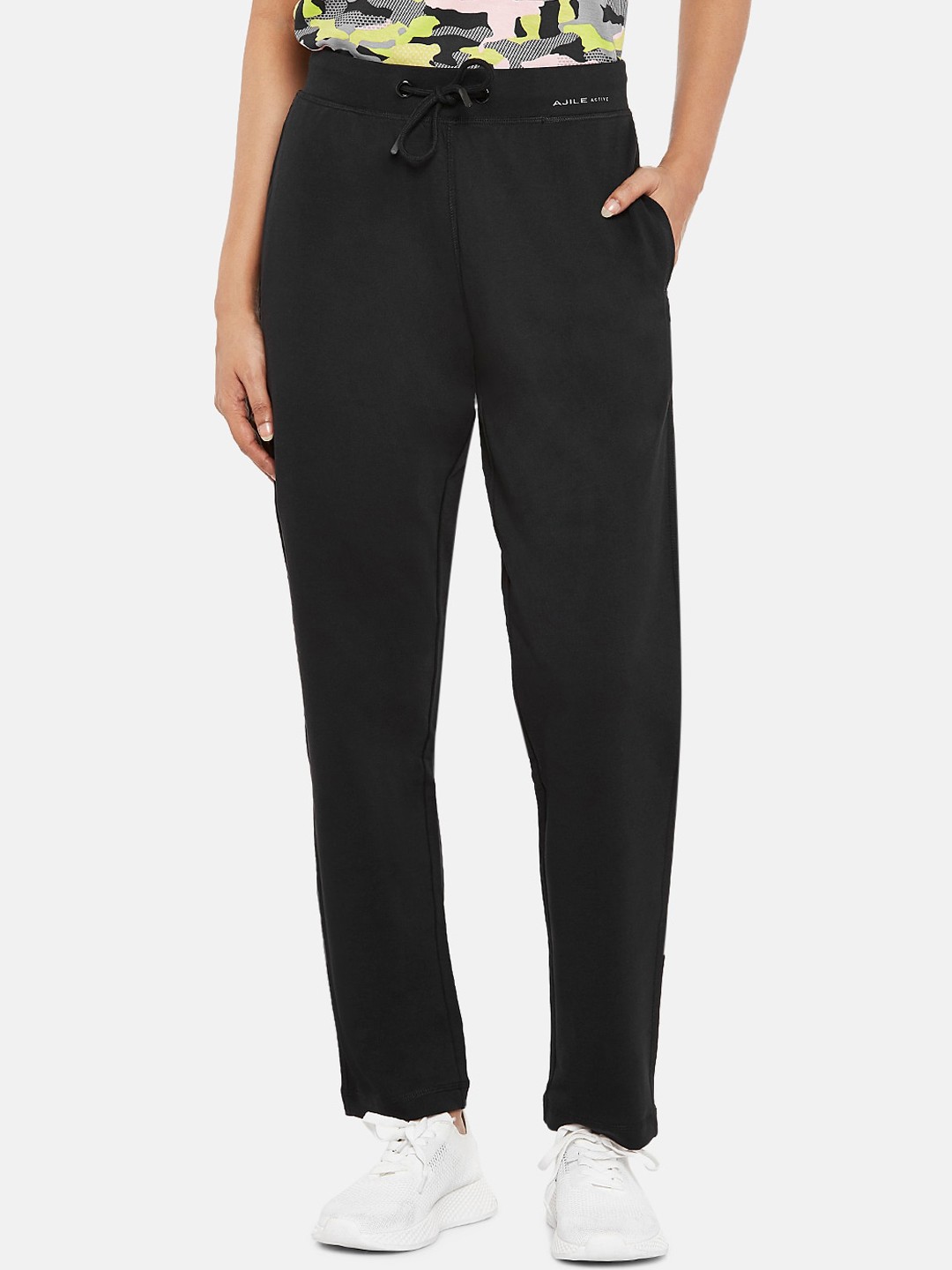 

Ajile by Pantaloons Women Black Solid Slim-Fit Cotton Track Pants