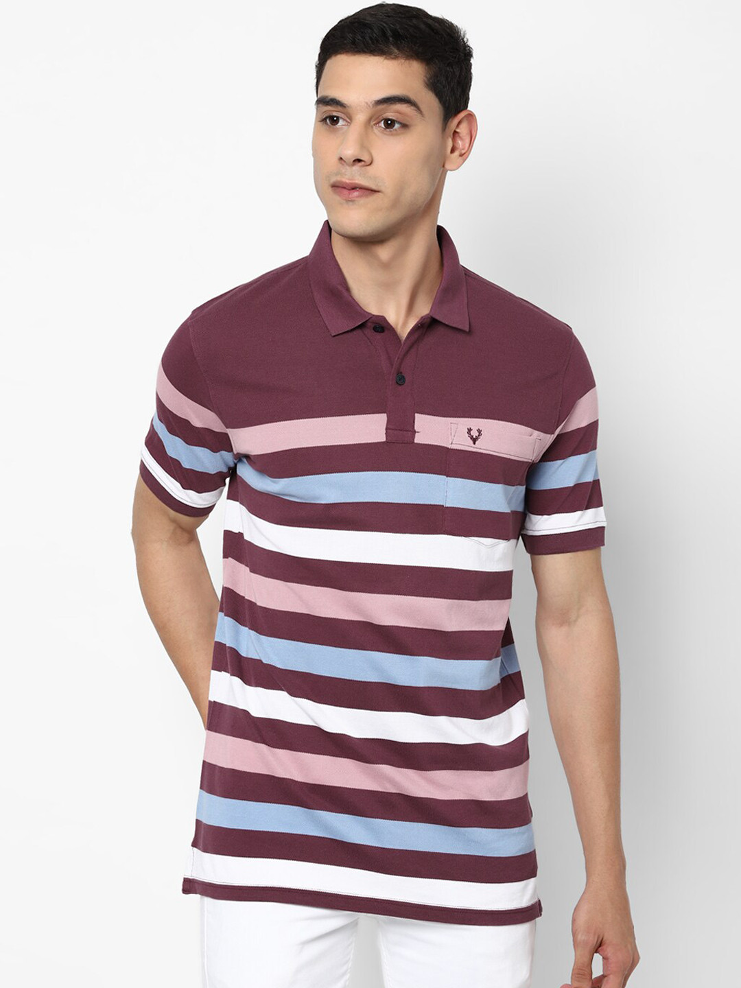 

Allen Solly Men Maroon Striped Polo Collar T-shirt
