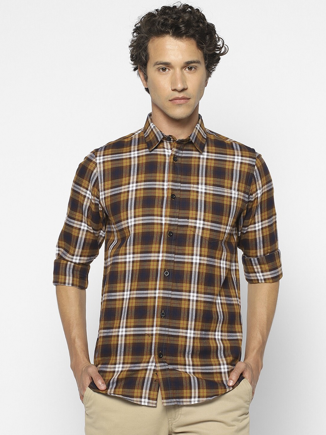 

FOREVER 21 Men Multicoloured Regular Fit Checked Casual Shirt, Yellow