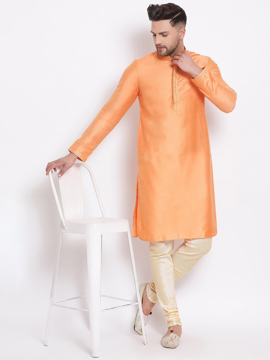 

Sanwara Men Orange Solid Kurta with Churidar
