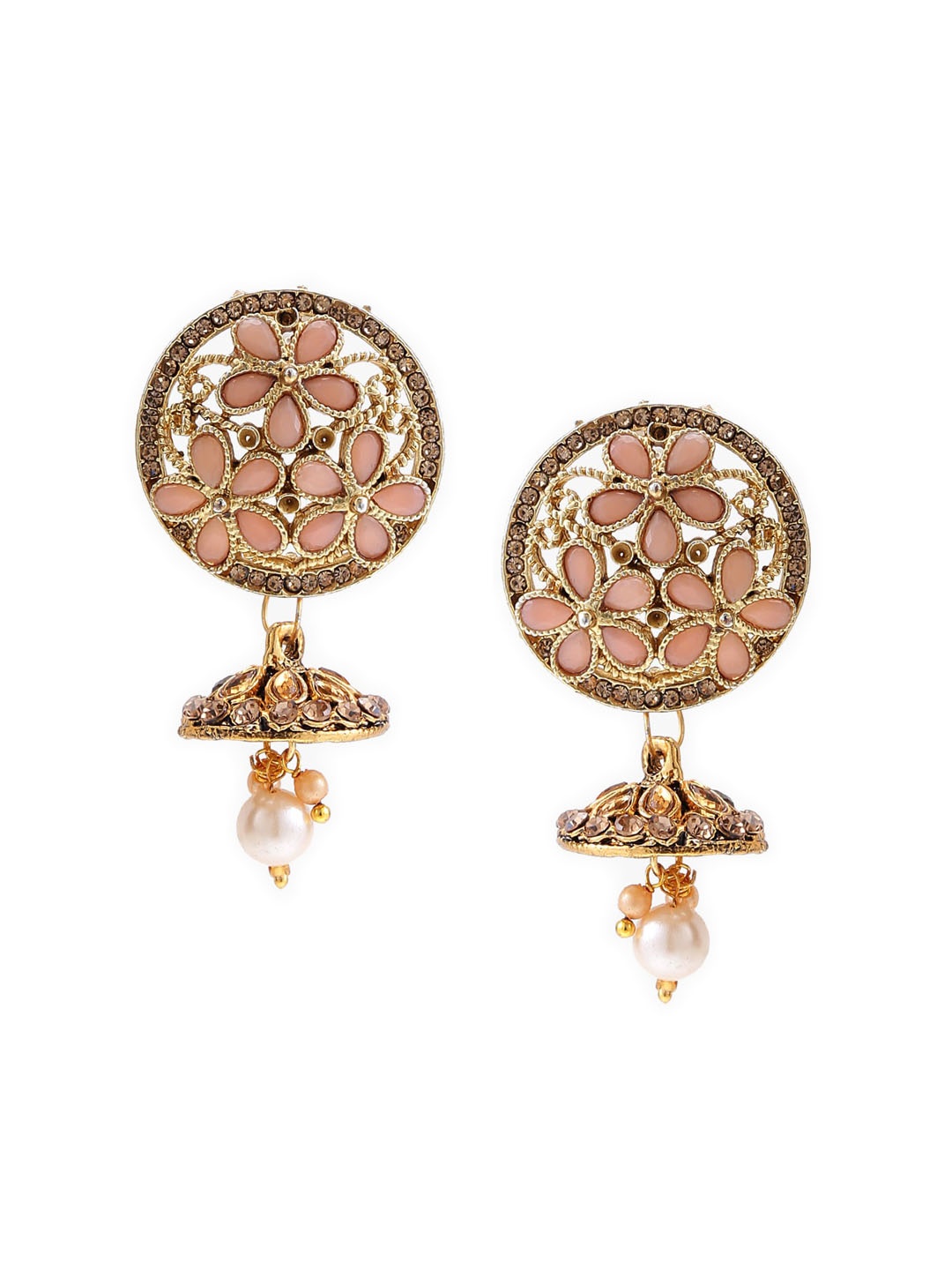 

SATCHEL Peach-Coloured & Gold-Toned Circular Drop Earrings