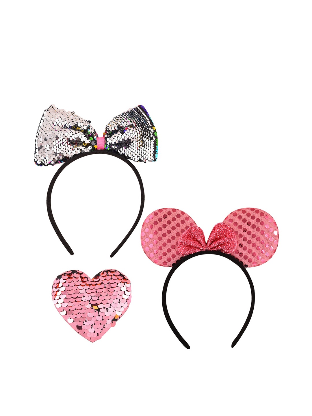 

Wish Karo Girls Pink & Steel Set of 3 Embellished Hairband