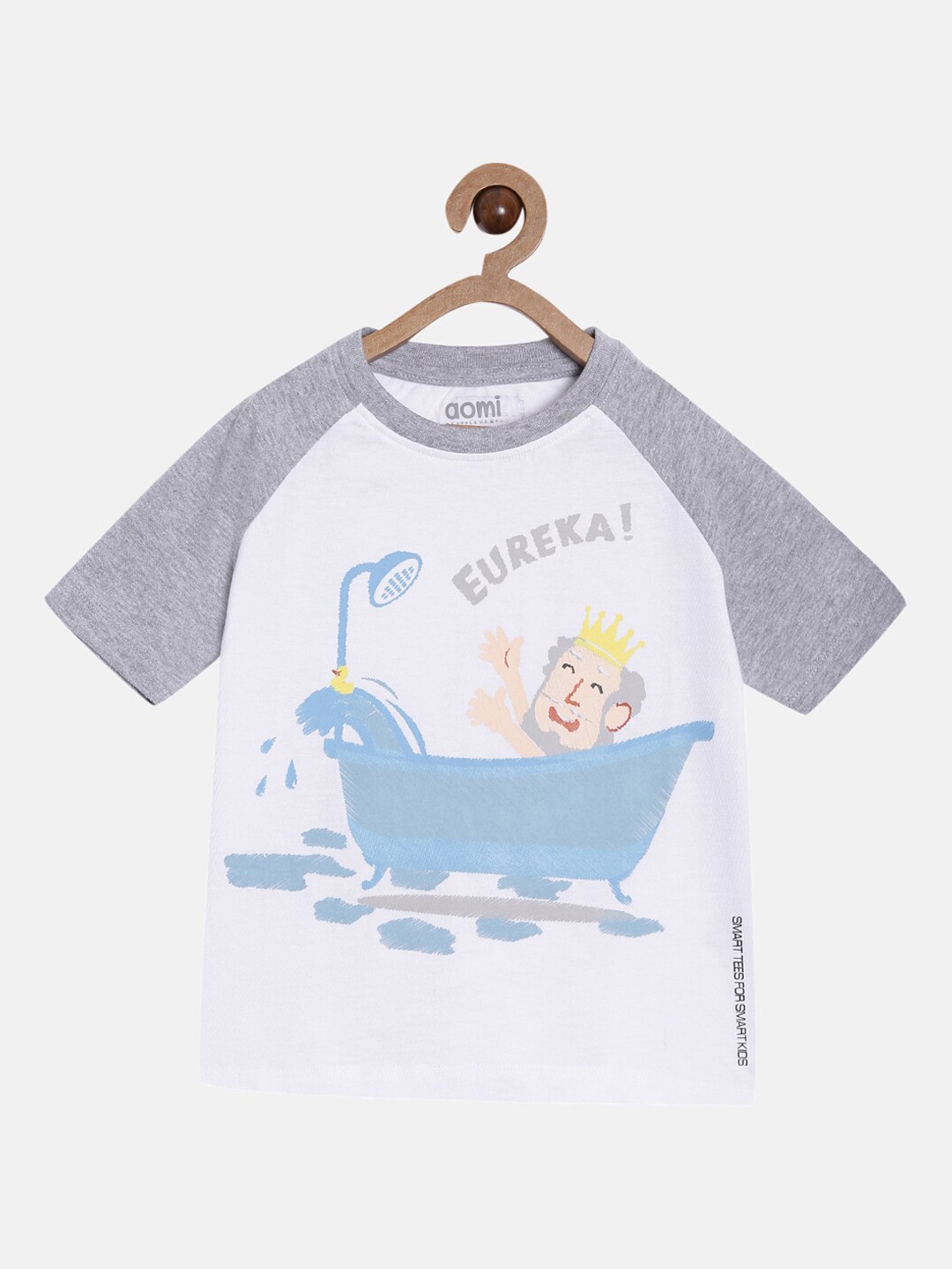 

Aomi Boys White & Grey Printed Round Neck T-shirt
