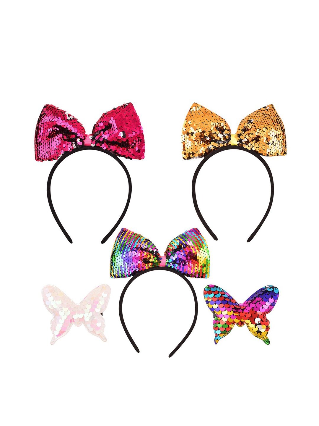 

Wish Karo Girls Black & Pink Set of 5 Embellished Hairband