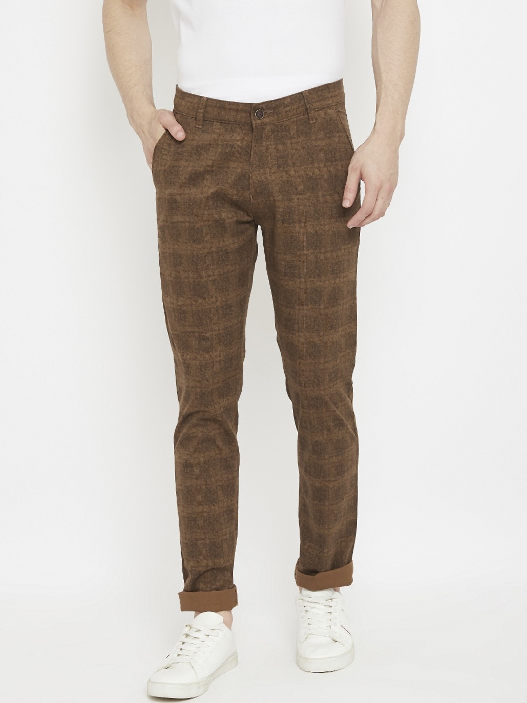 

Crimsoune Club Men Brown Slim Fit Checked Regular Trousers