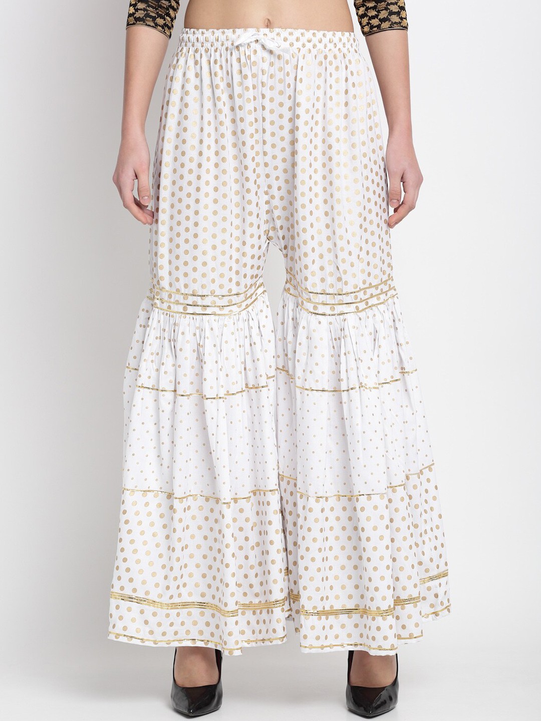 

Miaz Lifestyle Women White Flared Printed Parallel Trousers