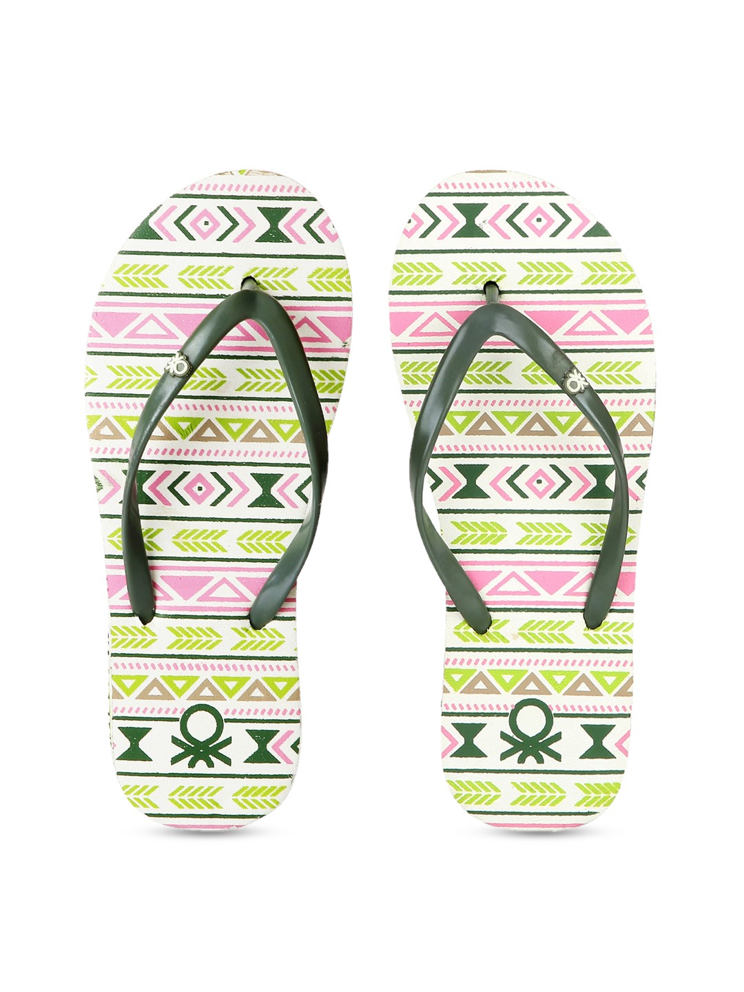 

United Colors of Benetton Women Green & Pink Printed Thong Flip-Flops
