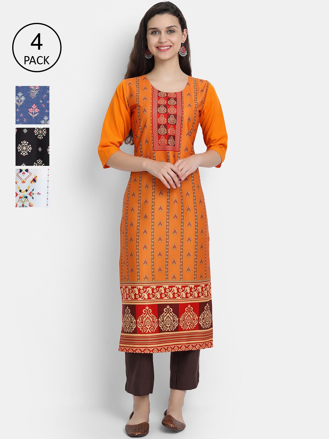

7Threads Women Multicoloured Ethnic Motifs Printed Crepe Kurta, Multi