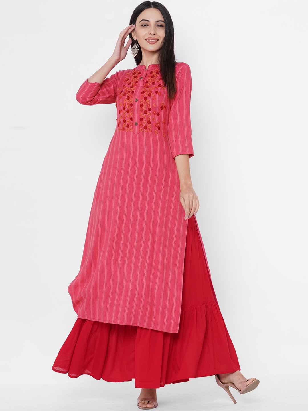 Fashor Women Pink Striped Kurta