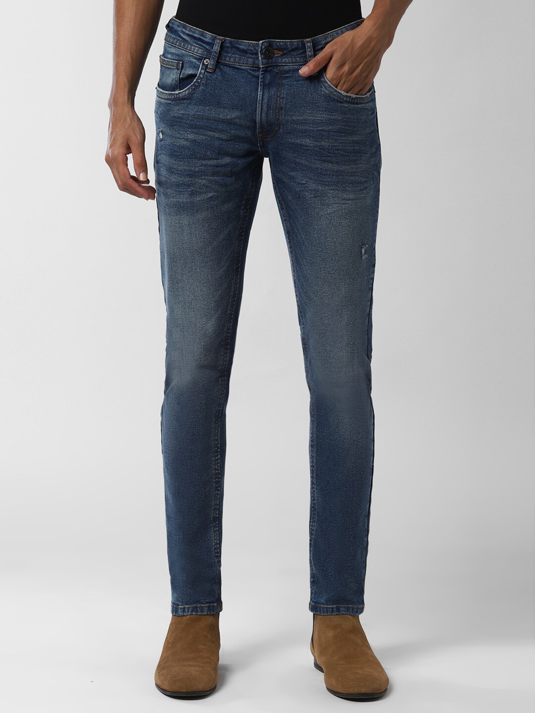

Peter England Casuals Men Navy Blue Skinny Fit Mid-Rise Mildly Distressed Jeans