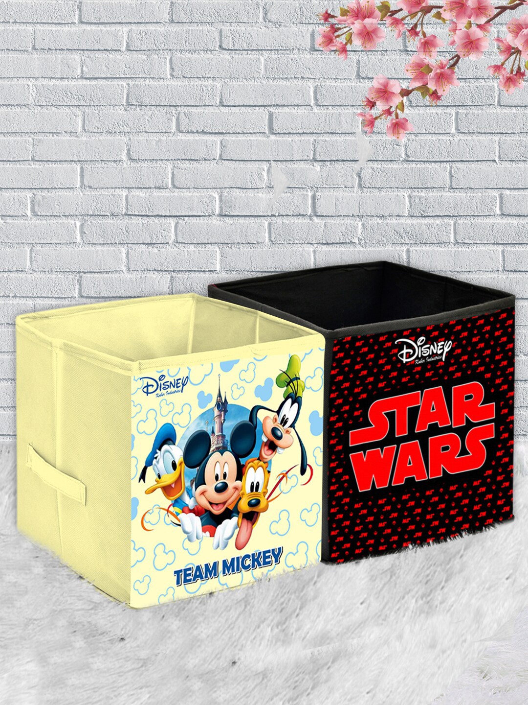 

Kuber Industries Set of 2 Printed Foldable Storage Cubes With Handles, Black