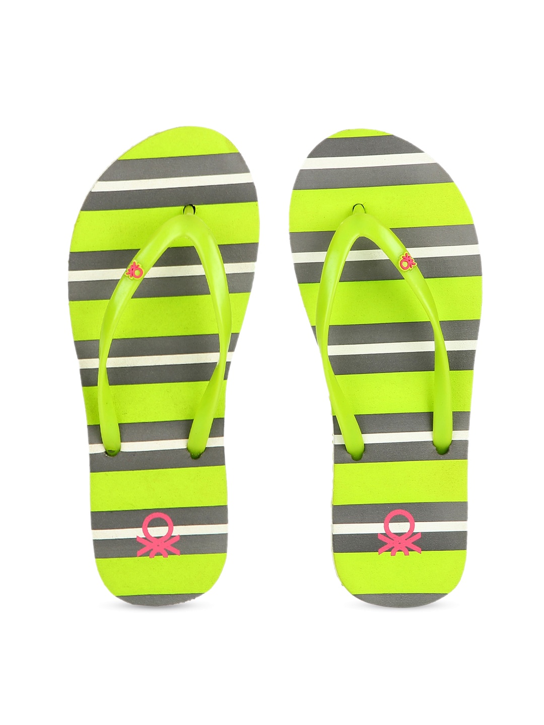 

United Colors of Benetton Women Lime Green & Grey Striped Thong Flip-Flops