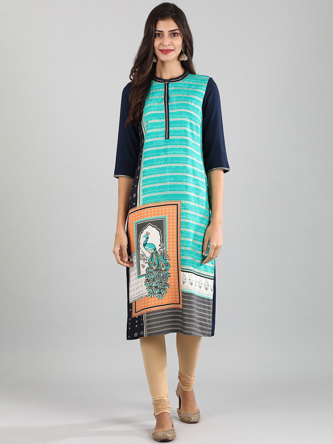 AURELIA Women Blue Printed Kurta