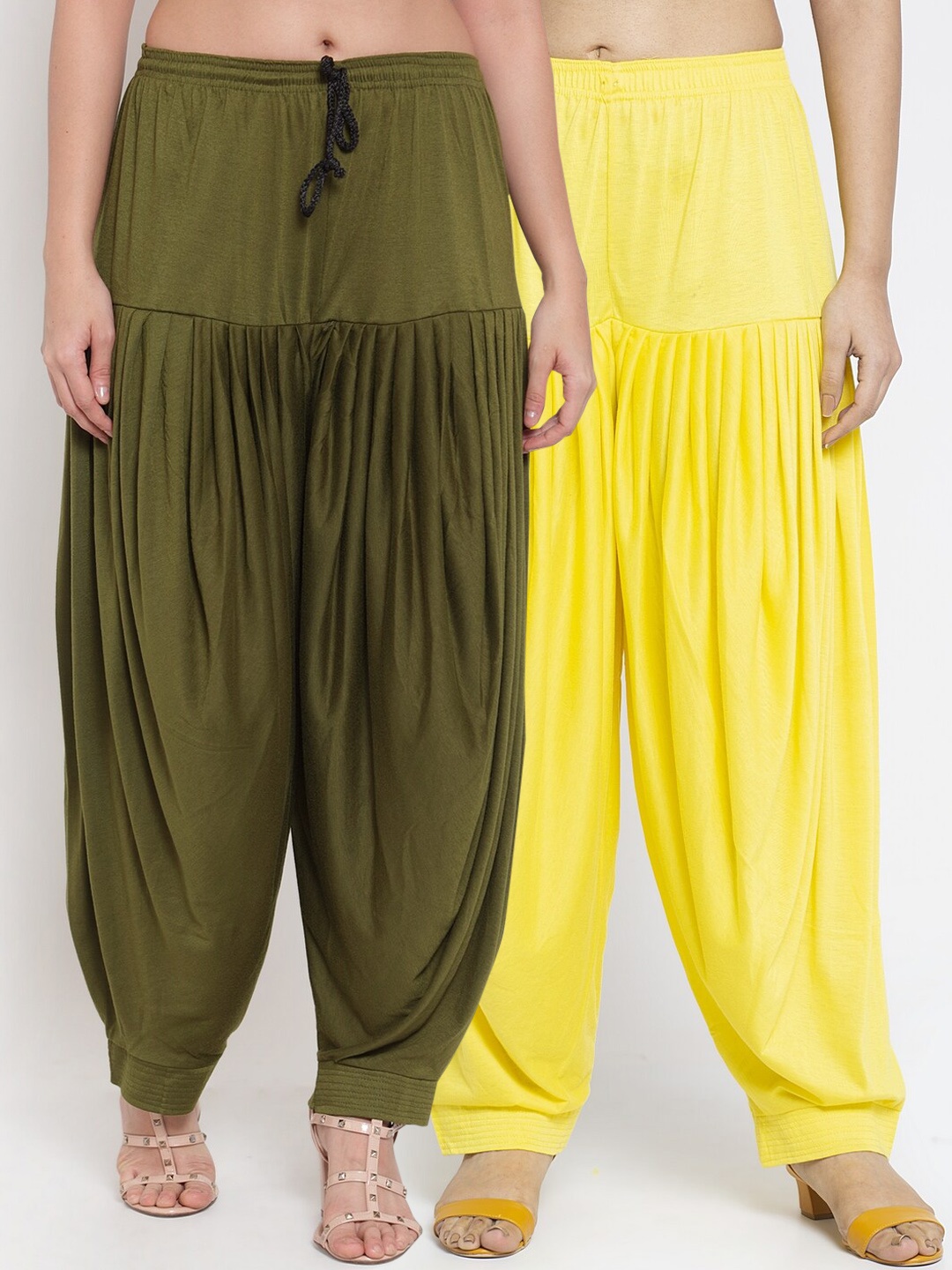 

GRACIT Women Pack of 2 Solid Patialas, Yellow
