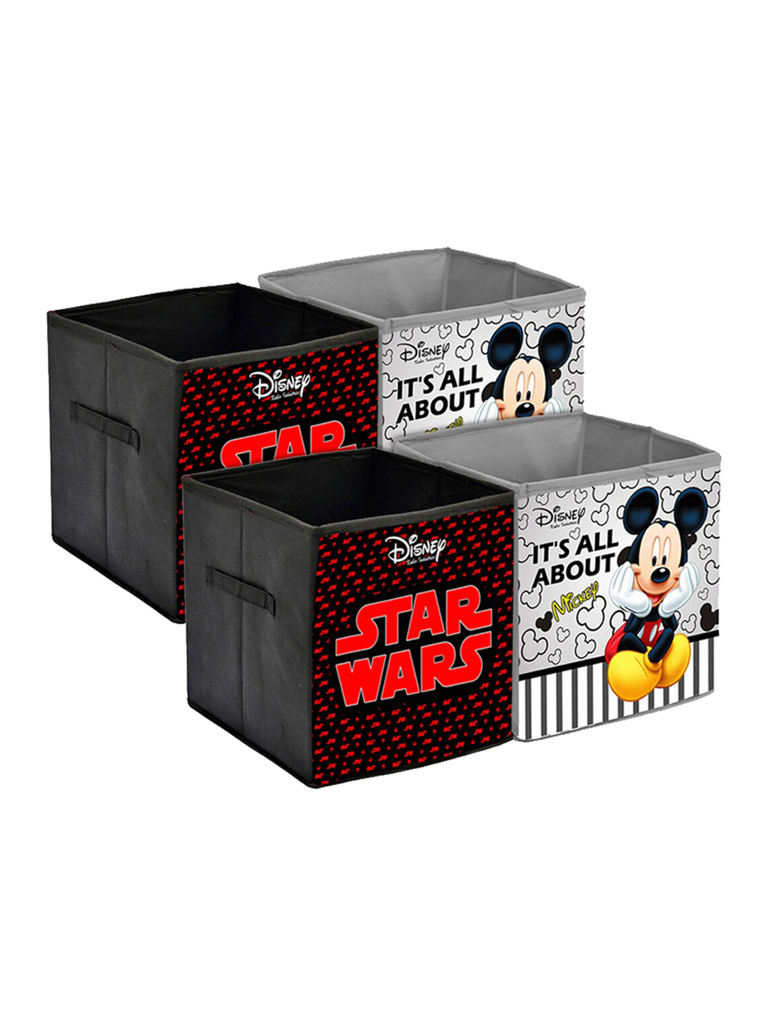 

Kuber Industries Set Of 4 Disney Print Extra Large Foldable Storage Cubes With Handle, Grey