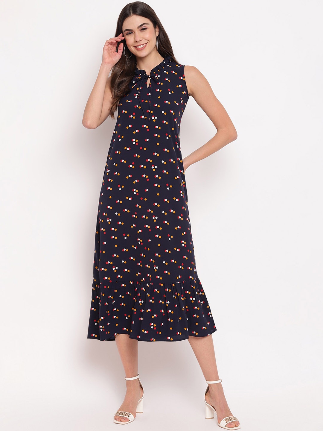 

Mayra Women Navy Blue Printed A-Line Dress