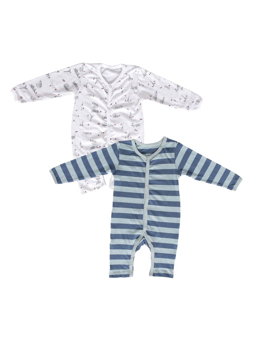 

Moms Home Kids Pack Of 2 Printed Organic Cotton Sustainable Rompers, White