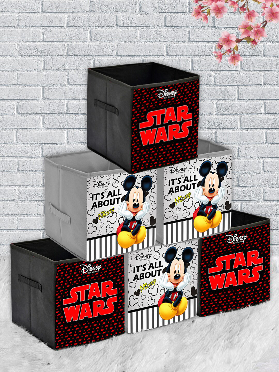 

Kuber Industries Set Of 6 Disney Print Extra Large Foldable Organiser Cube With Handle, Grey